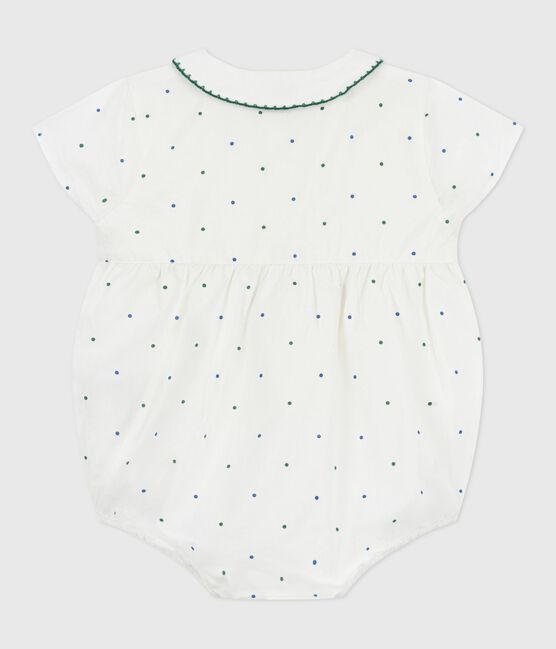 Pagliaccetto a maniche corte neonato in cotone con scollo e stampa a pois bianco MARSHMALLOW/bianco MULTICO