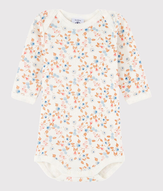 Body manica lunga bebè femmina bianco MARSHMALLOW/bianco MULTICO