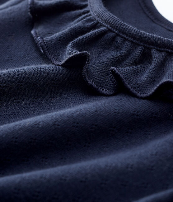 Blusa traforata manica corta in cotone bebè femmina blu SMOKING