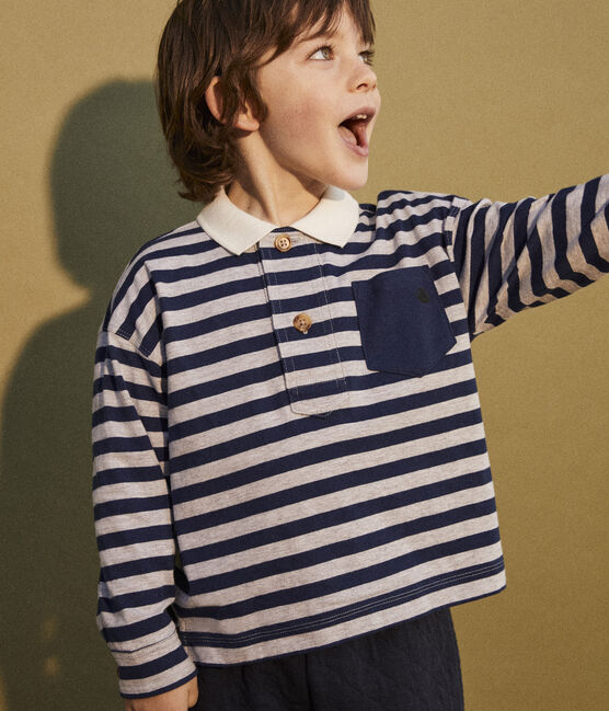 Polo bambino a maniche lunghe a righe in cotone blu MEDIEVAL/ FUMEE