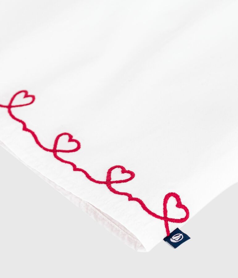 Blusa a maniche corte in popeline di cotone con ricamo a cuori neonata bianco