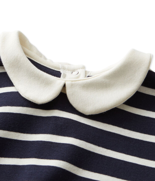 T-shirt fille manches longues ray&eacute; blu/bianco