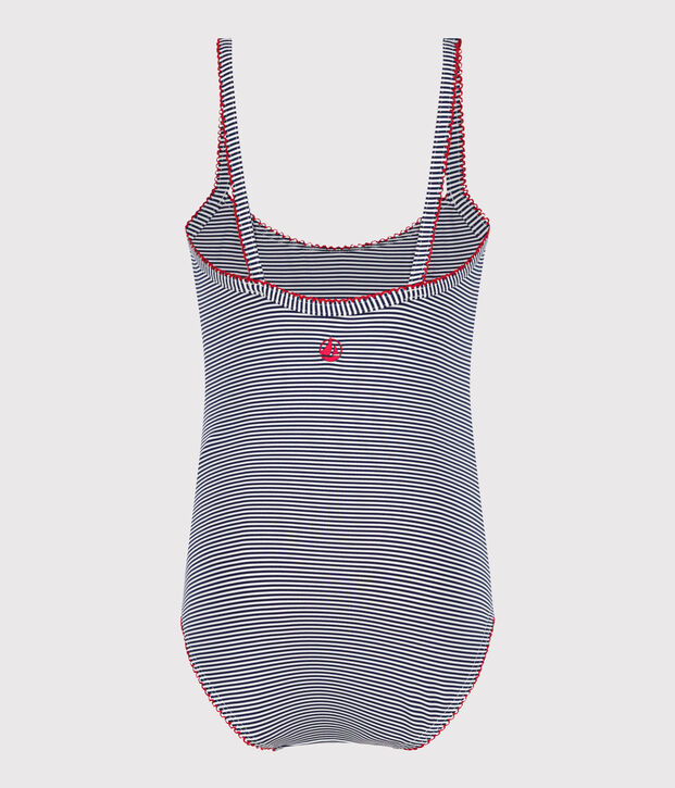 Costume da bagno intero a righe bambina blu/bianco