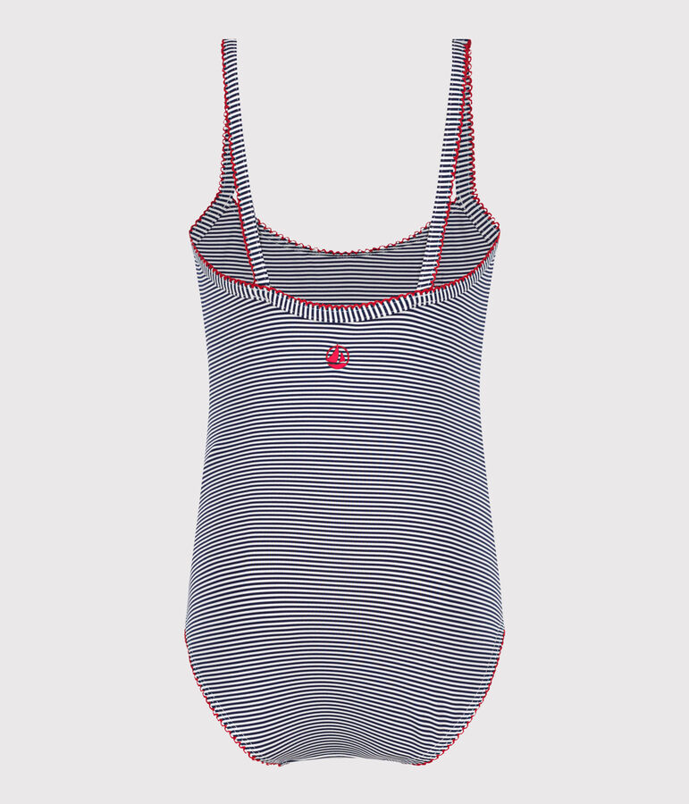 Costume da bagno intero a righe bambina blu/bianco