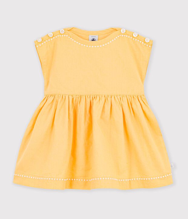 Abito a maniche corte in cotone/lino tinta unita neonata giallo