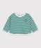 T-shirt a maniche lunghe in cotone a righe neonato. verde/beige