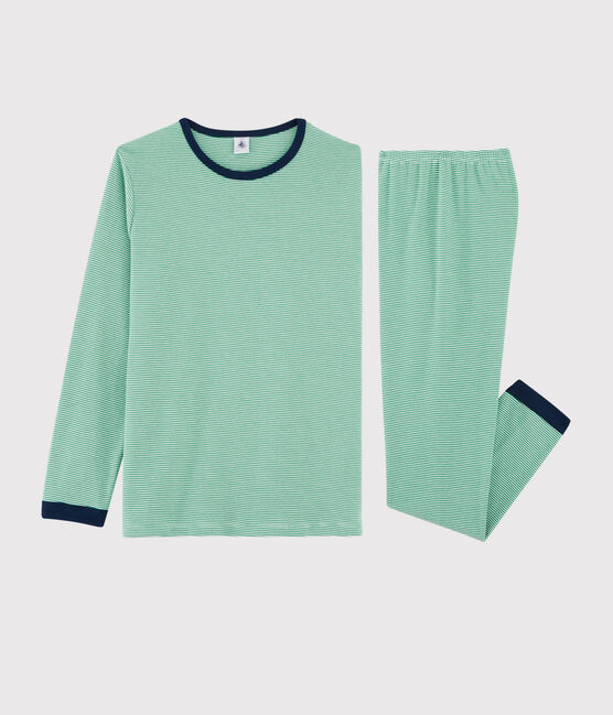 Pigiama millerighe unisex a costine verde PRADO/bianco MARSHMALLOW