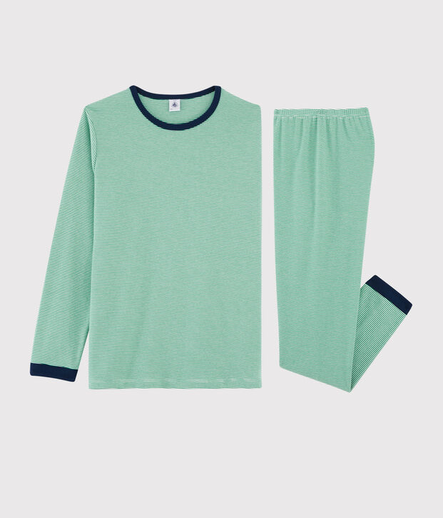 Pigiama millerighe unisex a costine verde/bianco