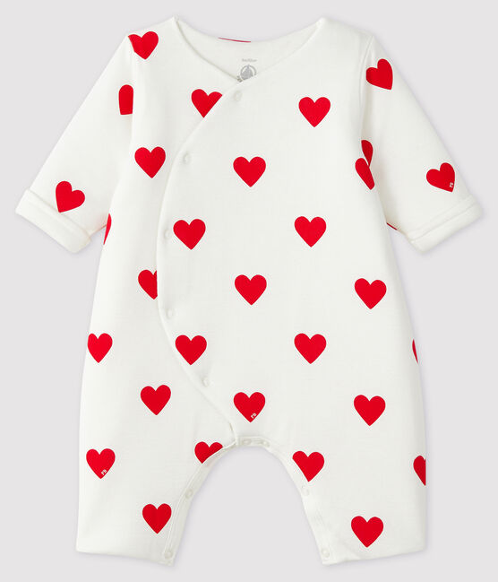 Tutina lunga con cuori rossi a coste per bebè bianco MARSHMALLOW/rosso TERKUIT