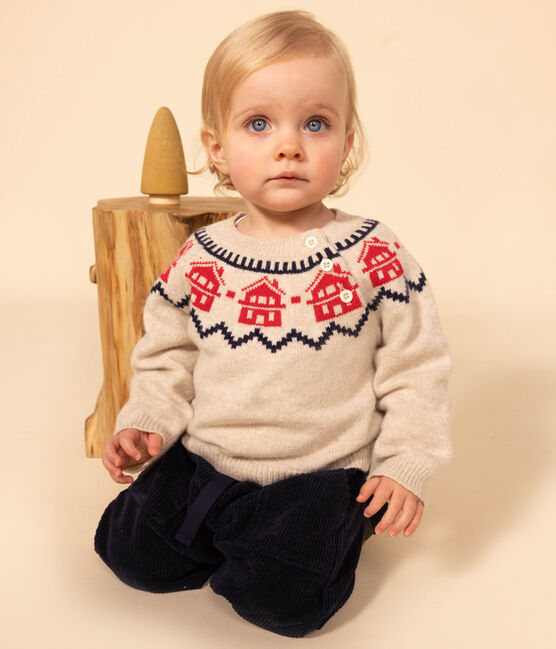 Pullover jaquard in lana e cotone per bebè beige MONTELIMAR/bianco MULTICO