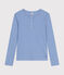 T-shirt a maniche lunghe con collo alla tunisina a effetto coste in tinta unita donna blu SKY CHINE