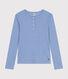 T-shirt a maniche lunghe con collo alla tunisina a effetto coste in tinta unita donna