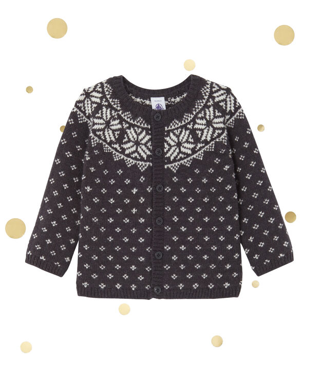 Cardigan jacquard per beb&eacute; in misto lana grigio/multicolore