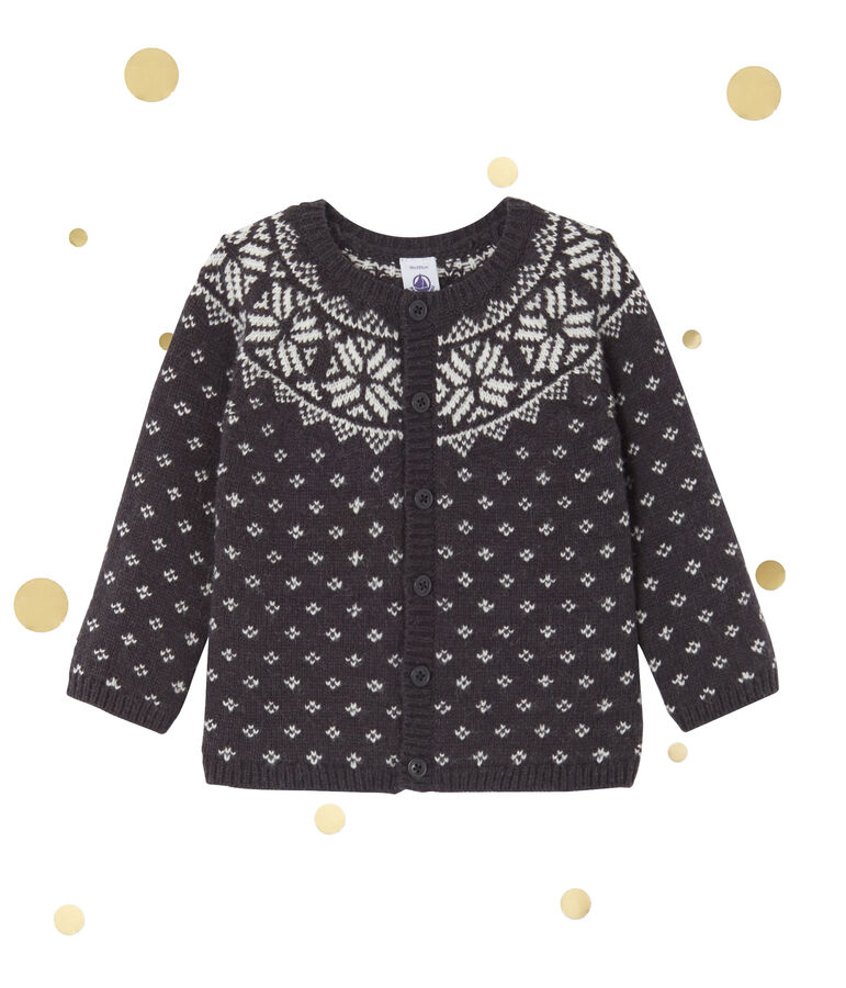 Cardigan jacquard per beb&eacute; in misto lana grigio/multicolore