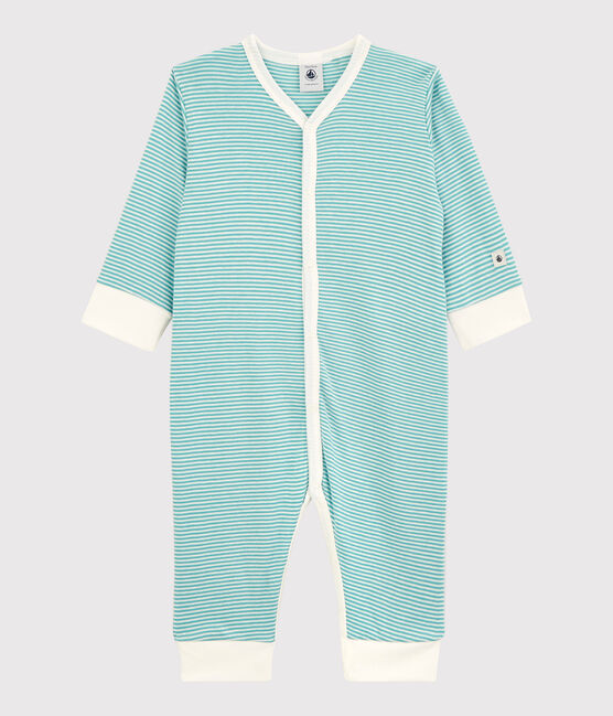 Tutina pigiama a righe in cotone e Lyocell blu MIROIR/bianco MARSHMALLOW