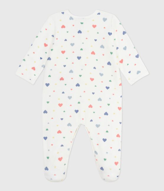 Pigiama in ciniglia con stampa a cuori neonato bianco MARSHMALLOW/bianco MULTICO