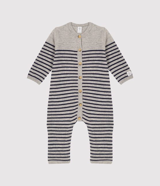 Tutina lunga bebè in 100% cashmere grigio SUBWAY/blu SMOKING