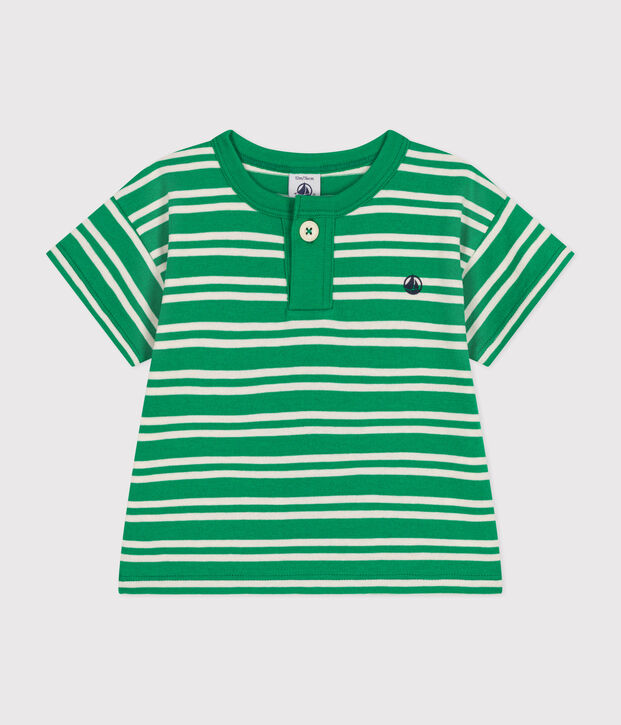 T-shirt beb&egrave; a maniche corte in jersey verde/ecru
