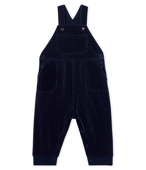 Salopette lunga maschietto in maglia di velluto a costine blu SMOKING