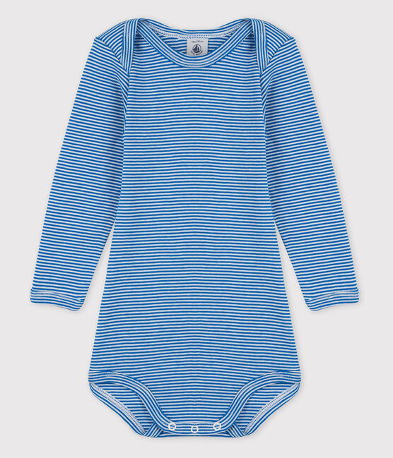 Body manica lunga bebè femmina blu RUISSEAU/bianco MARSHMALLOW