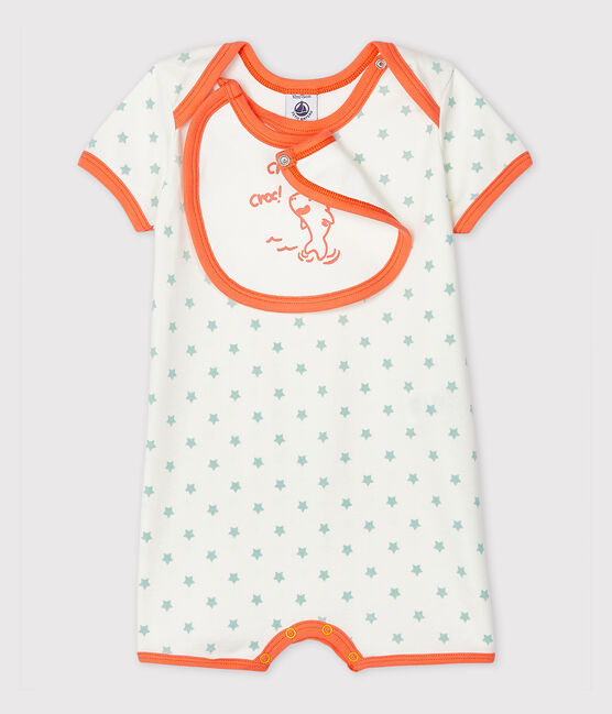 Tutina corta bebè bambino a costine bianco MARSHMALLOW/verde VERGLAS