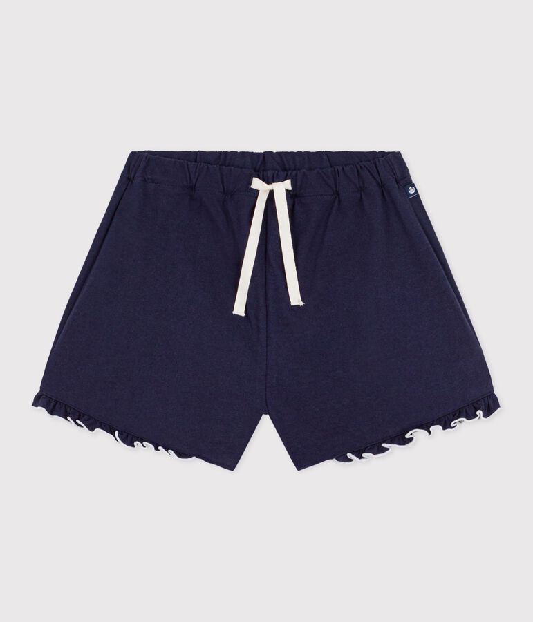 Shorts in cotone tinta unita bambina blu