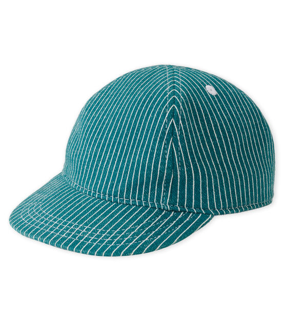 Cappellino da baseball maschietto in maglia a righe verde OLIVIER/bianco MARSHMALLOW