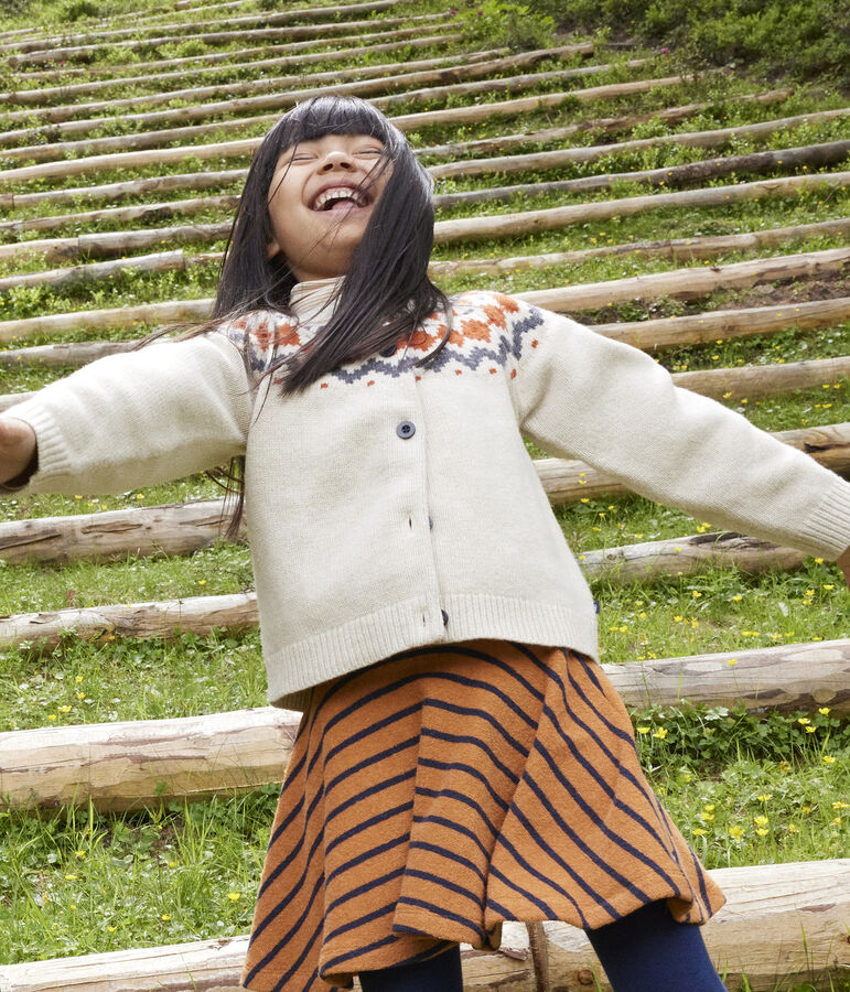 Cardigan jacquard lana e cotone bambina beige/multicolore