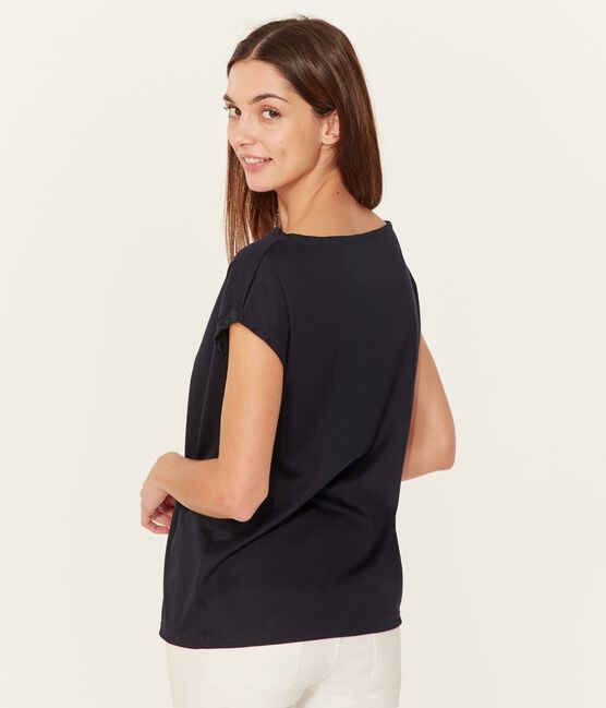 T-shirt manica corta in cotone Sea Island donna blu MARINE