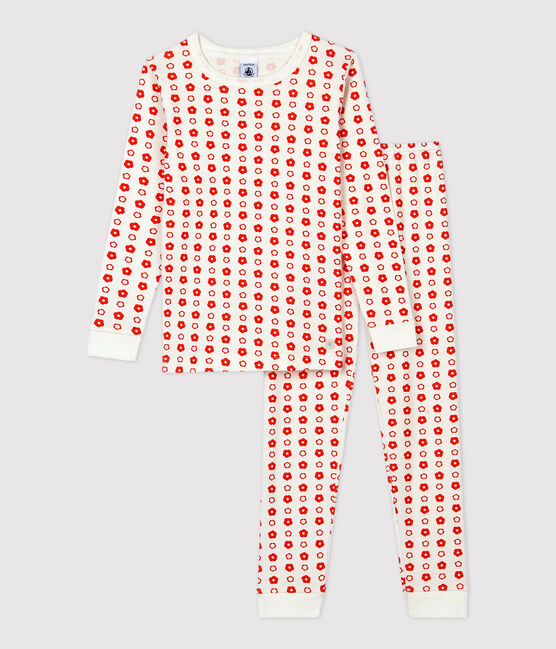 Pigiama bambina/bambino snugfit fantasia grafica in cotone biologico bianco MARSHMALLOW/ SPICY
