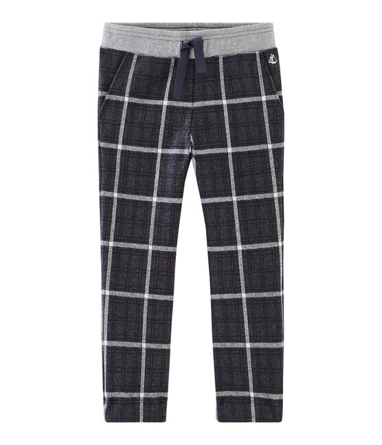 Pantalone in maglia a scacchi da bambino nero CITY/blu SMOKING/ MARSHMALLOW