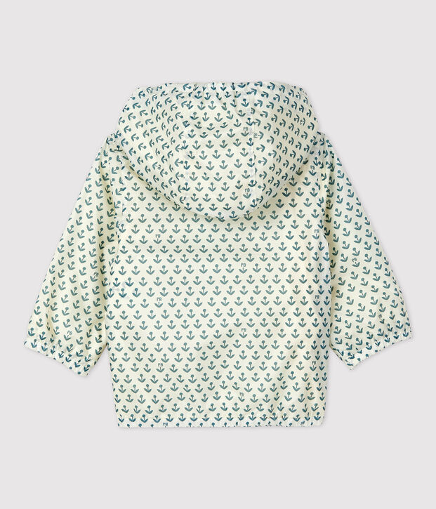 Giacca a vento per beb&egrave; in poliestere riciclato ecru/verde