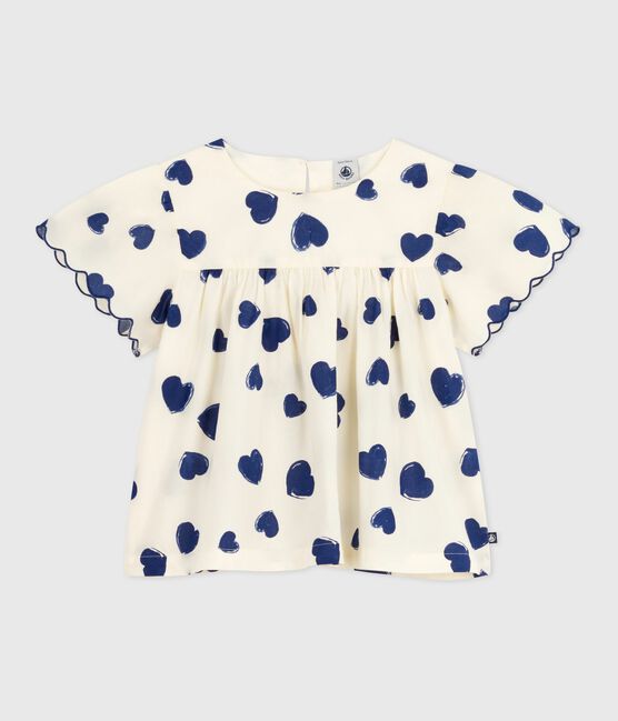 Blusa a maniche corte in popeline di cotone fantasia bambina. blu MILK/ SOIR