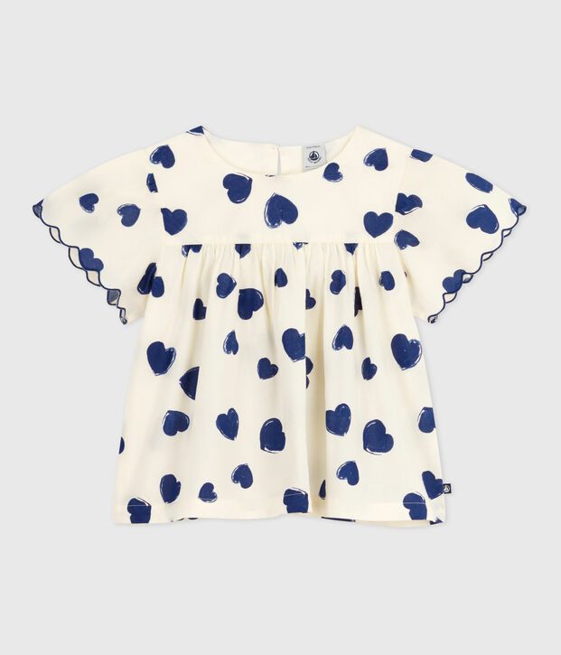 Blusa a maniche corte in popeline di cotone fantasia bambina. blu/blu
