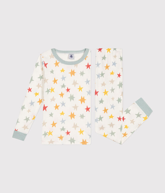 Pigiama aderente in cotone con stelle stampate bambino bianco MARSHMALLOW/bianco MULTICO