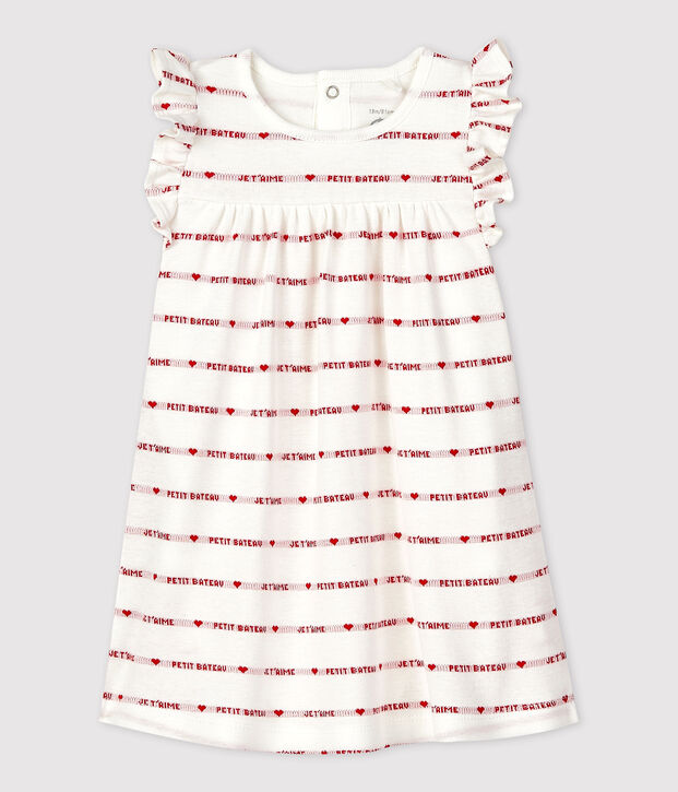 Abito body jacquard per b&eacute;b&eacute; in cotone biologico bianco/rosso