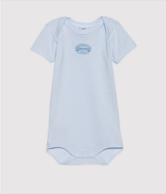 Body bebé bambino maniche corte millerighe blu FRAICHEUR/bianco ECUME