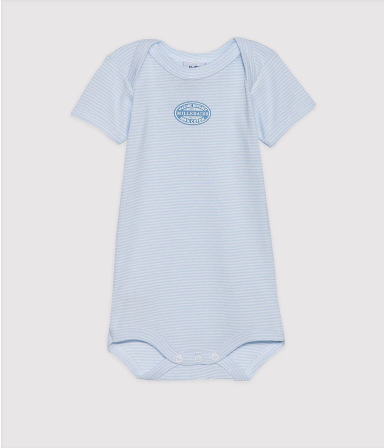 Body beb&eacute; bambino maniche corte millerighe blu/bianco