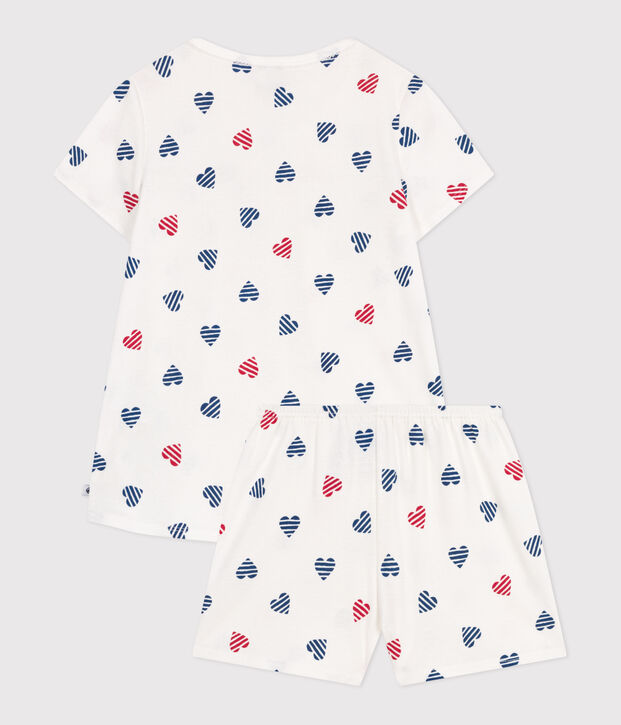 Pigiama corto in cotone con stampa a cuori bambina bianco/multicolore