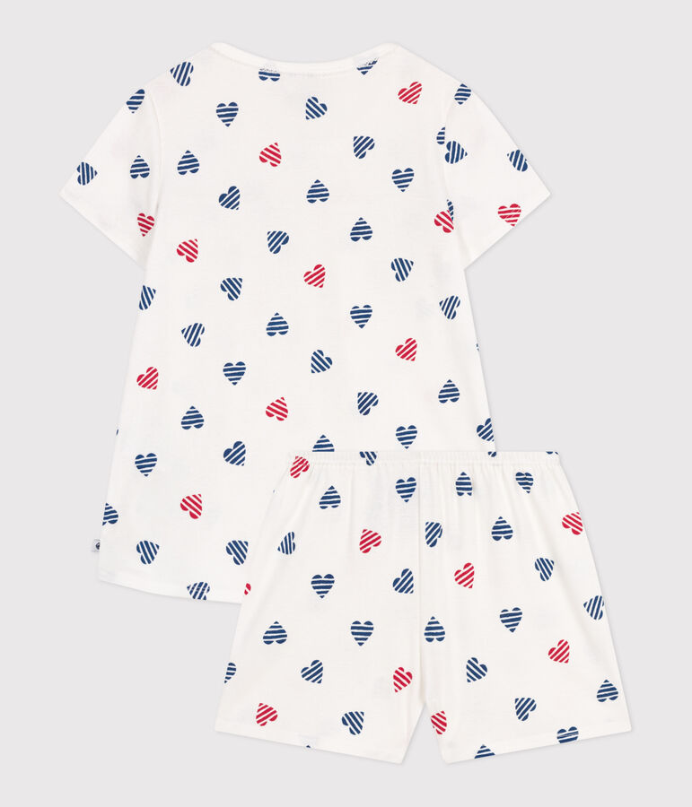 Pigiama corto in cotone con stampa a cuori bambina bianco/multicolore