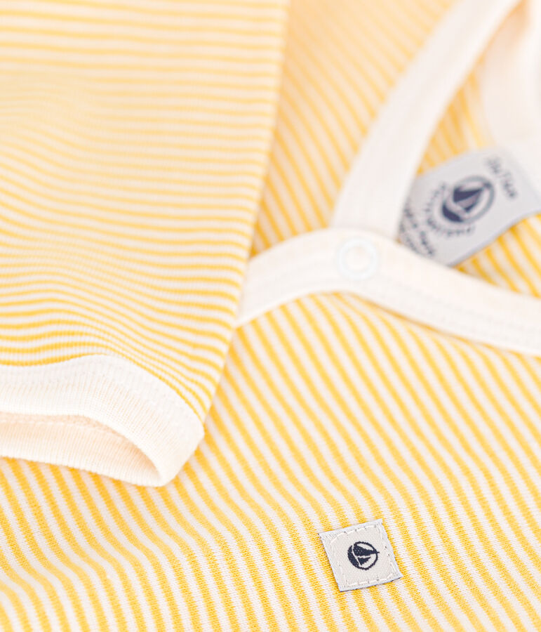 Pigiama beb&egrave; a maniche lunghe senza piedi in cotone giallo/bianco