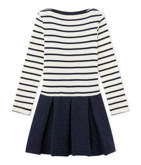 Abito per bambina bi-matière beige COQUILLE/blu SMOKING