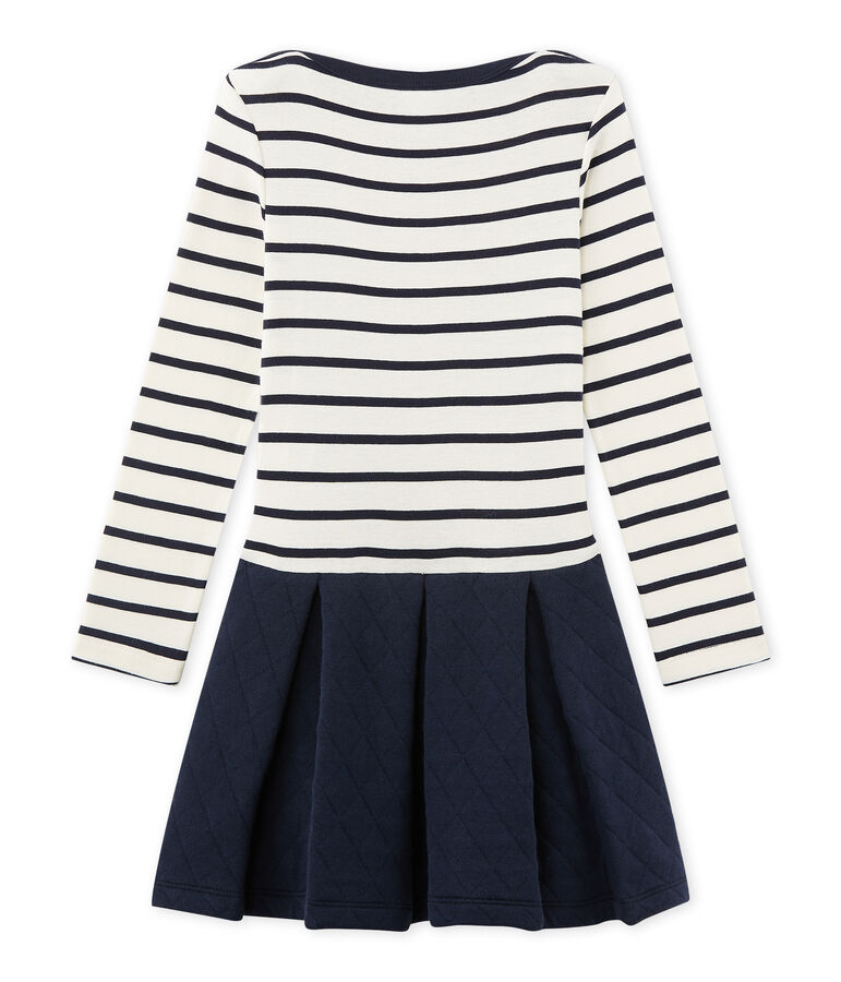 Abito per bambina bi-mati&egrave;re beige COQUILLE/blu SMOKING