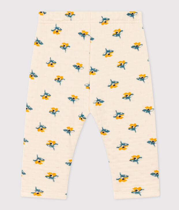 Pantalone in tubique trapuntato con stampa per beb&egrave; ecru/multicolore