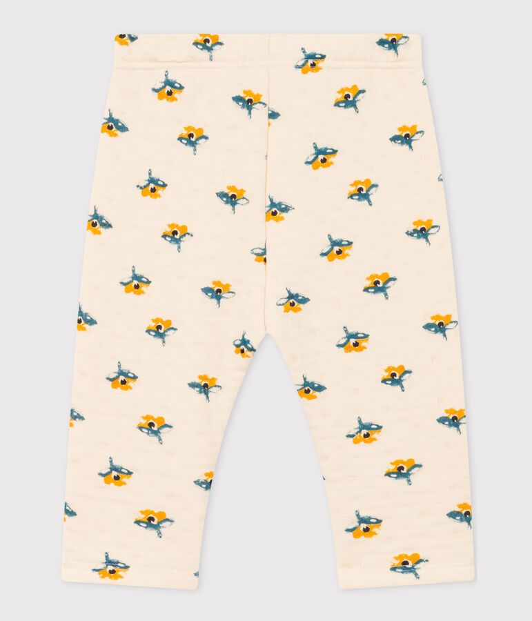 Pantalone in tubique trapuntato con stampa per beb&egrave; ecru/multicolore