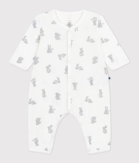 Pigiama senza piedini in cotone con coniglio stampato neonato bianco MARSHMALLOW/grigio GRIS
