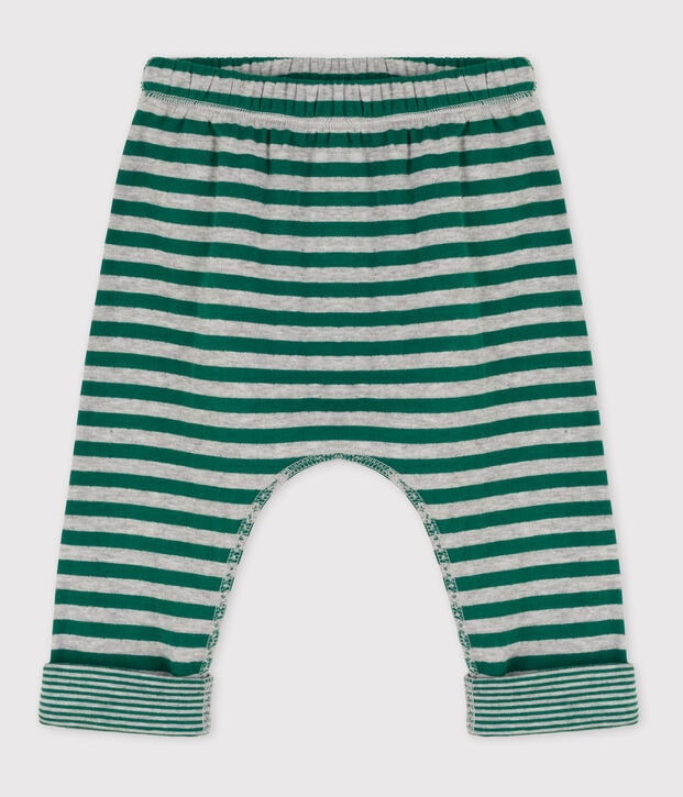 Pantaloni beb&egrave; a righe in tubique verde/grigio