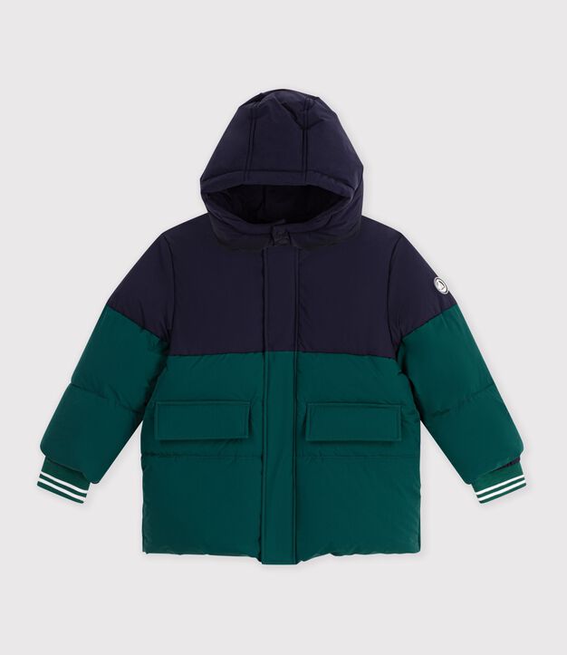Piumino tinta unita color block bambino verde/blu