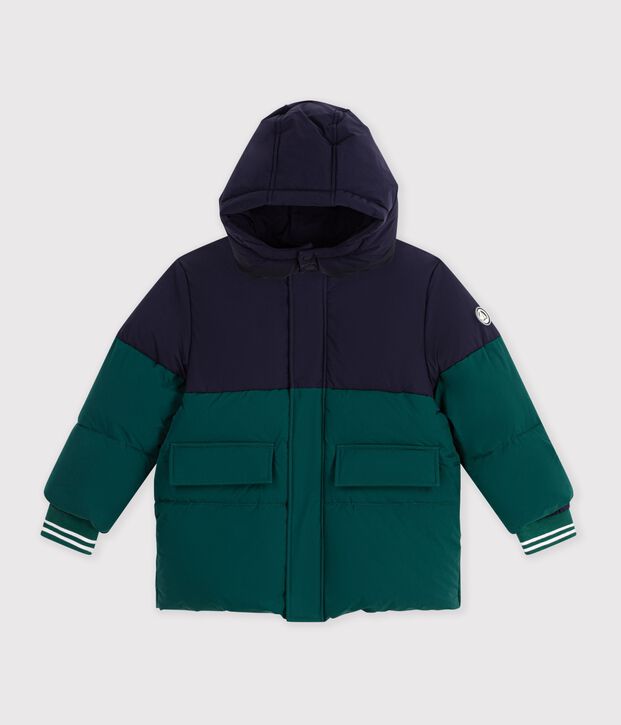 Piumino tinta unita color block bambino verde/blu