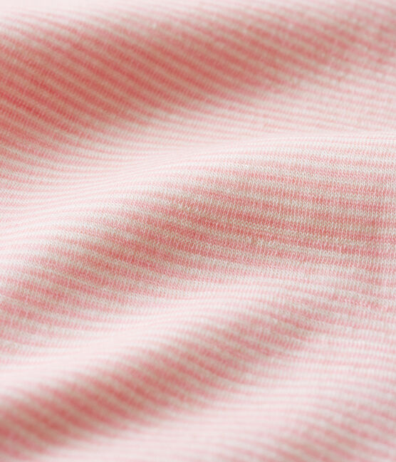 Body maniche lunghe a righe bebè in lana e cotone rosa CHARME/bianco MARSHMALLOW